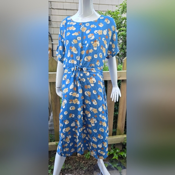 White Stuff blue drawstring dress, viscose, mid length, Size 10 - Picture 3 of 15